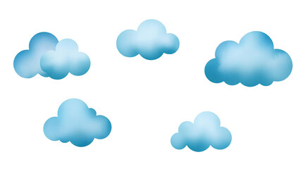 Stylized Blue Gradient Cloud Shapes Isolated on White Background – Modern Digital Illustration isolated on transparent background