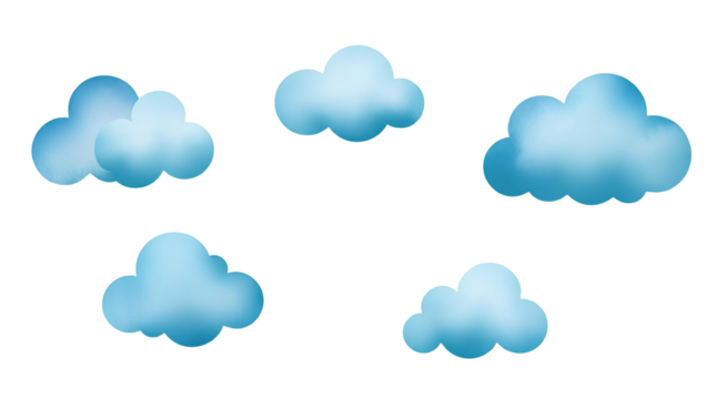 Stylized Blue Gradient Cloud Shapes Isolated on White Background – Modern Digital Illustration isolated on transparent background