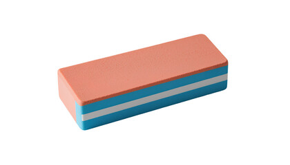 Two-Tone Rectangular Eraser with Blue and Orange Sections Isolated on White Background – Product Photography isolated on transparent background