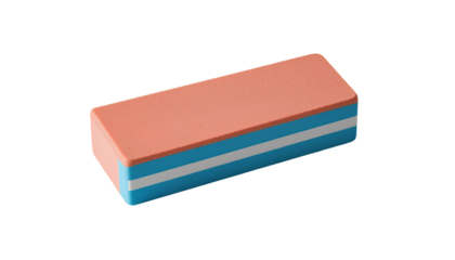Two-Tone Rectangular Eraser with Blue and Orange Sections Isolated on White Background – Product Photography isolated on transparent background