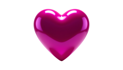 Glossy Pink Heart Isolated on White Background – 3D Rendered Romantic Symbol isolated on transparent background