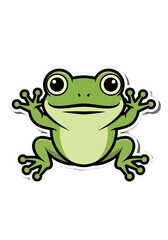 Fototapeta premium Cute Cartoon Frog Waving Vector Sticker Illustration
