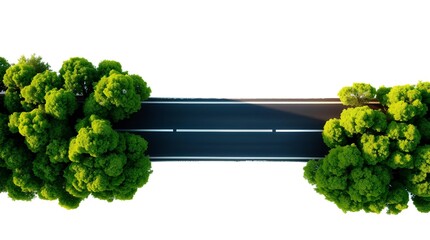 Aerial View of Road Through Lush Green Foliage Isolated on White Background – Symmetrical Nature Landscape isolated on transparent background isolated on transparent background