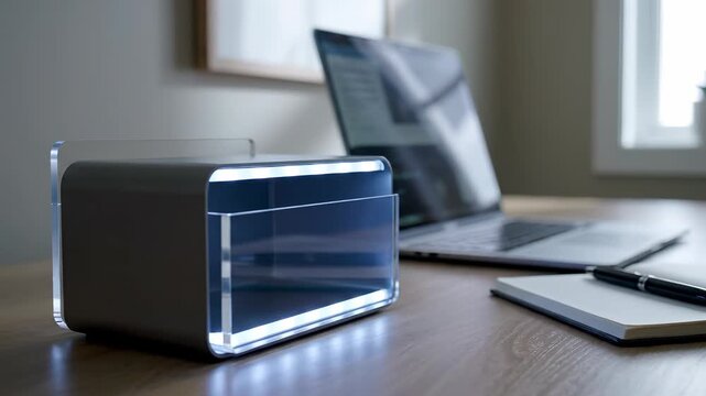 Stylish Desk Organizer illuminated with soft light on a modern workspace, perfect for neat desktop management.