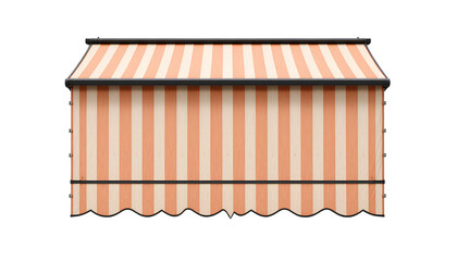 Peach and Cream Striped Retractable Awning with Scalloped Edge Isolated on White Background – Classic Architectural Design isolated on transparent background