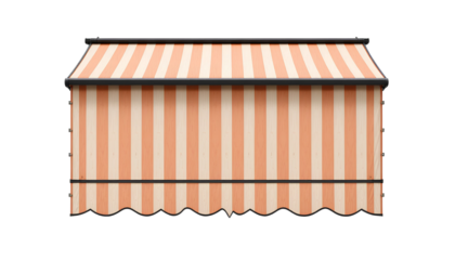 Peach and Cream Striped Retractable Awning with Scalloped Edge Isolated on White Background – Classic Architectural Design isolated on transparent background