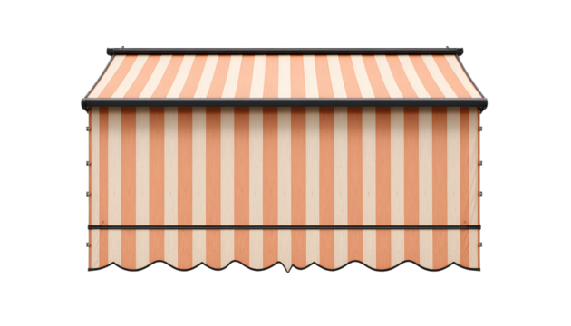 Peach and Cream Striped Retractable Awning with Scalloped Edge Isolated on White Background – Classic Architectural Design isolated on transparent background