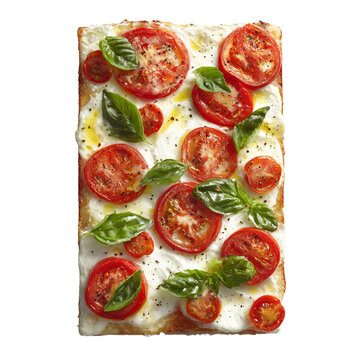 top view of rectangular al taglio white pizza slice on a clean background