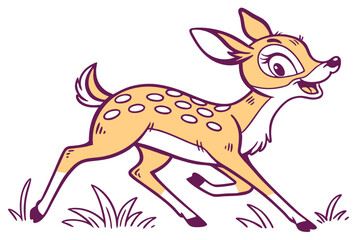 Joyful Fawn Running Cartoon With White Background