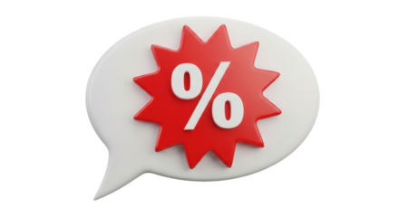 Isolated Sale Speech Bubble, Red Burst Shape with Percent Symbol, Discount Offer Message