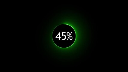 Abstract glowing neon circle loading bar animation on black background .  Neon circle in charging percent icon. futuristic technology concept on animation video.. 45%  charge available right now 
