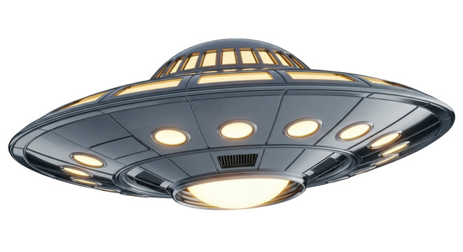 Isolated UFO, unidentified flying object from science fiction in a clean, realistic design