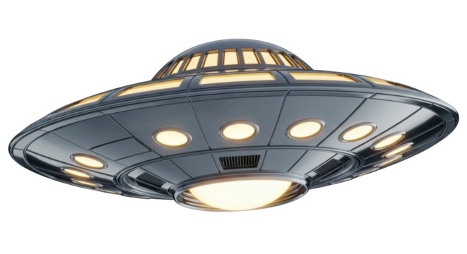 Isolated UFO, unidentified flying object from science fiction in a clean, realistic design