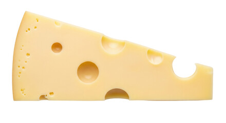 Isolated chunk of Swiss cheese, a type with holes and savory flavor, often used in sandwiches