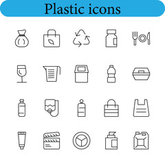 Collection of plastic related line art icons for design and projects