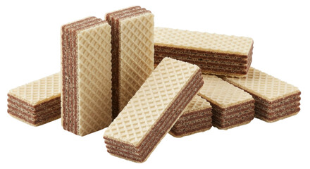 Isolated pile of wafer biscuits with chocolate filling, tasty sweets, delicious dessert