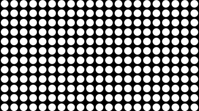 Abstract halftone dot animation with radial ripple wave from center. Black and white geometric pattern background, seamless loop for video effects, motion design, presentations, overlays.