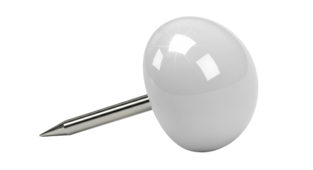 Isolated thumb tack with a white top for bulletin boards or cork boards, silver metal point