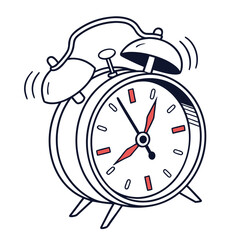 Retro alarm clock with bells ringing loudly to wake up and start the day on time