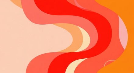 Abstract red and orange wave shapes on a gradient background.