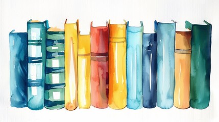 Minimalistic line art with watercolor color of books