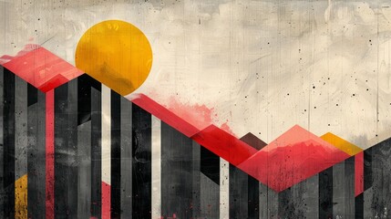 The illustration is minimalistic, with bold, flat colors and a vintage texture that evokes a mid-20th-century graphic design aesthetic