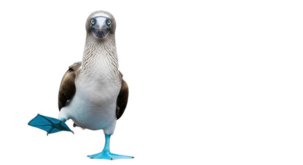 Isolated Blue-Footed Booby Balancing on One Foot, Galapagos Bird, Seabird Perched, Animal