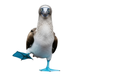 Isolated Blue-Footed Booby Balancing on One Foot, Galapagos Bird, Seabird Perched, Animal
