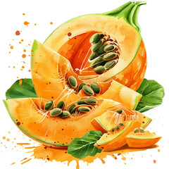 Vector illustration set, eps format, My Watercolor illustration, sliced acorn squash painting isolated on a white background, EPS painting design