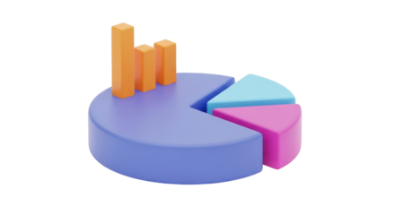 Isolated colorful 3D pie chart, graph and diagram to visualize statistics and growth