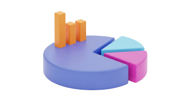Isolated colorful 3D pie chart, graph and diagram to visualize statistics and growth