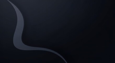 A black and white abstract design with a curved line on a dark background.