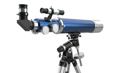 Isolated Blue Telescope on Tripod for Stargazing Astronomy Observation Science and Space Study