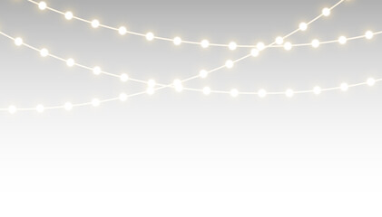 Golden festoon lights in glowing style for winter celebration. Transparent PNG
