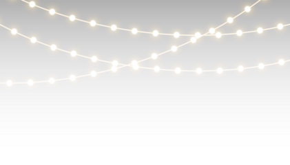 Golden festoon lights in glowing style for winter celebration. Transparent PNG
