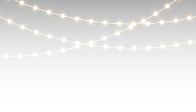 Golden festoon lights in glowing style for winter celebration. Transparent PNG
