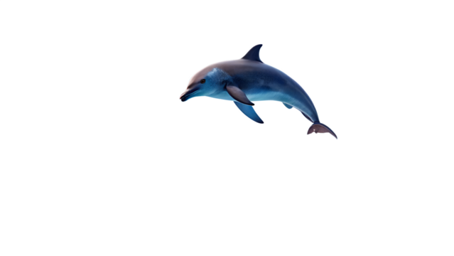 Isolated on transparent background, a dolphin leaps gracefully, showcasing its sleek form and playful nature against a clean, minimalist backdrop
