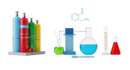 Isolated Chemical Laboratory Setup with Gas Cylinders and Flasks for Scientific Research