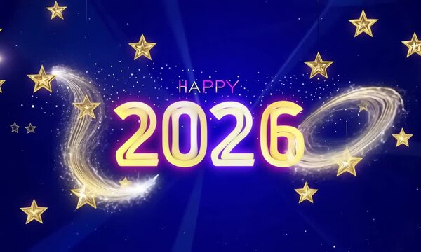 Happy 2026, blue background