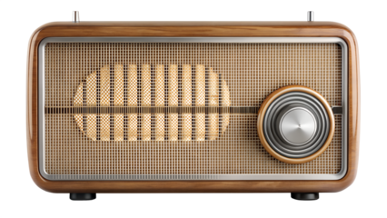 Vintage radio isolated on transparent background, a classic piece of technology, evoking nostalgia and a bygone era of broadcasting and entertainment