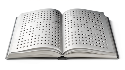 Open book with braille isolated on transparent background symbol of literacy, accessibility, and inclusion concept of education for the blind and visually impaired