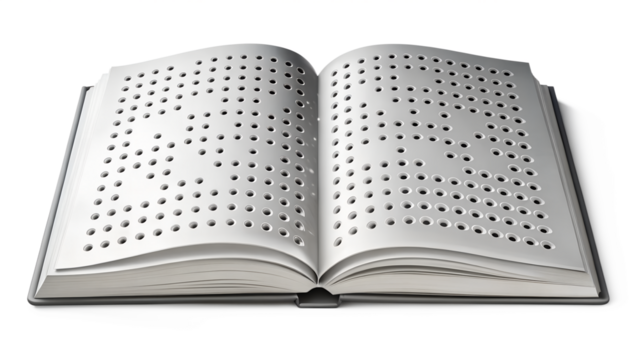 Open book with braille isolated on transparent background symbol of literacy, accessibility, and inclusion concept of education for the blind and visually impaired
