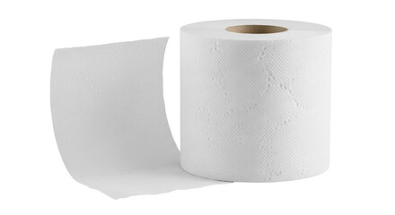 Isolated roll of white toilet paper on a surface, bathroom hygiene and health care item