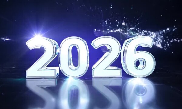 Bright Silver 2026 Numbers with Glowing Neon Effect