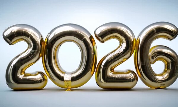 Shiny Metallic 2026 Numbers Isolated on Black