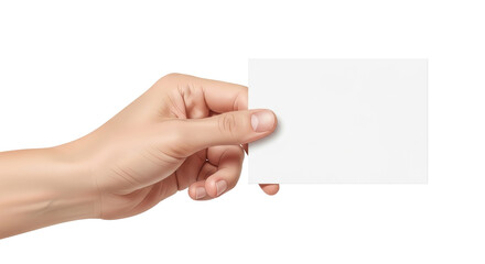 Isolated hand holding up a blank card, promoting message, advertisement, business