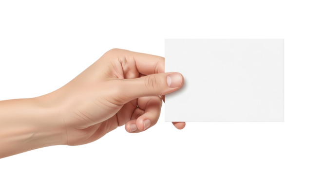 Isolated hand holding up a blank card, promoting message, advertisement, business