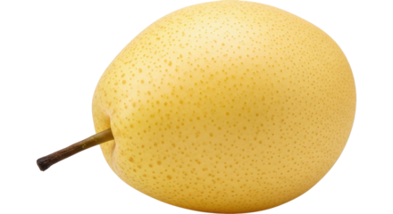Isolated Nashi pear on a plain backdrop, an Asian pear also known as an apple pear or sand pear