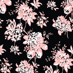 Seamless floral pattern, classic flower ornament, abstract ditsy print in vintage motif. Elegant botanical design of beautiful large wild flowers, leaves, small branches, herbs. Vector illustration.	