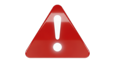 Isolated glossy red triangle warning sign with exclamation mark, vector design icon